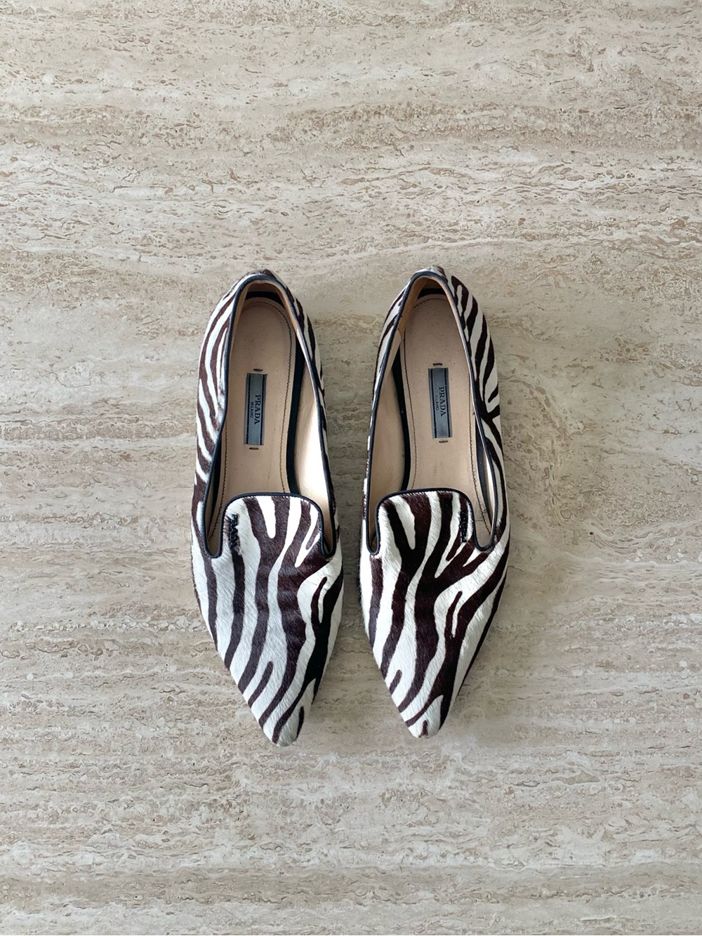 Vintage Prada Zebra Pony Hair Loafers